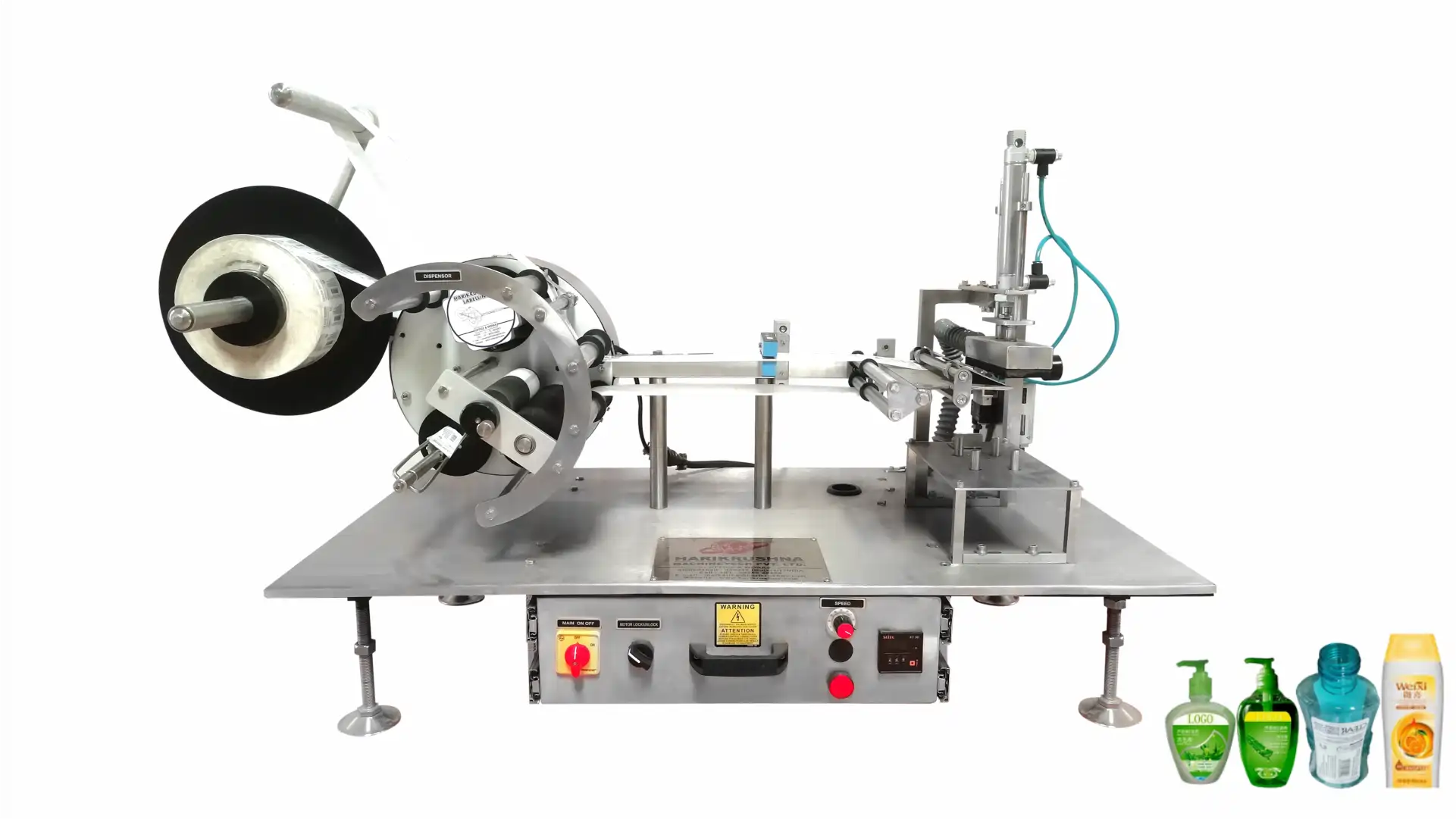 Semi-Automatic Tabletop Sticker Labelling Machine For Flat Square Bottles